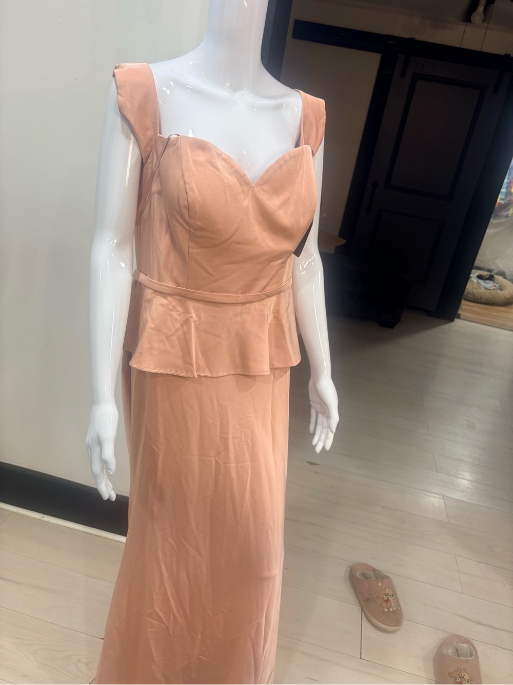 Peplum Peach Maxi Dress with Sweetheart Neckline